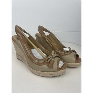 Isaac Mizrahi Brown Leather Peep-toe Imfuzzy Slingback Wedge Sandal NEW 7.5